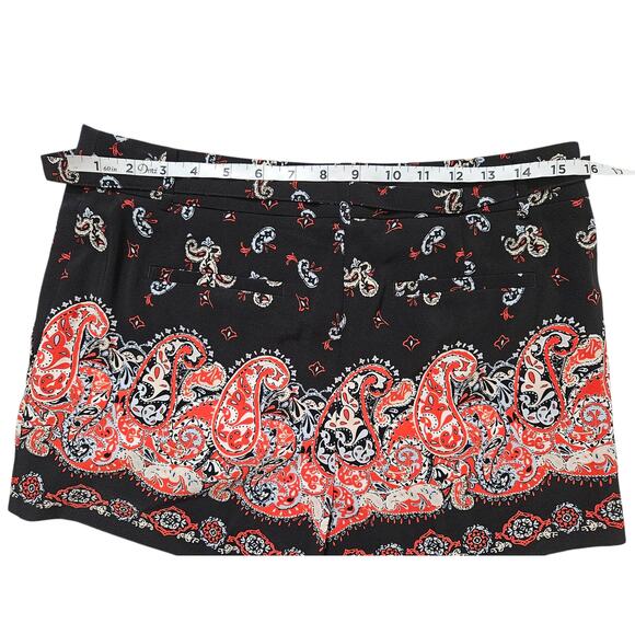 New Ann Taylor Loft Sunset Paisley printed Tie waist black red shorts size 4P - Picture 9 of 11
